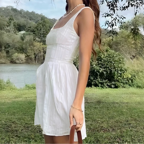 Commense White Square Neck Mini Dress Medium NWT Cotton Blend Lined Spring - Picture 7 of 11